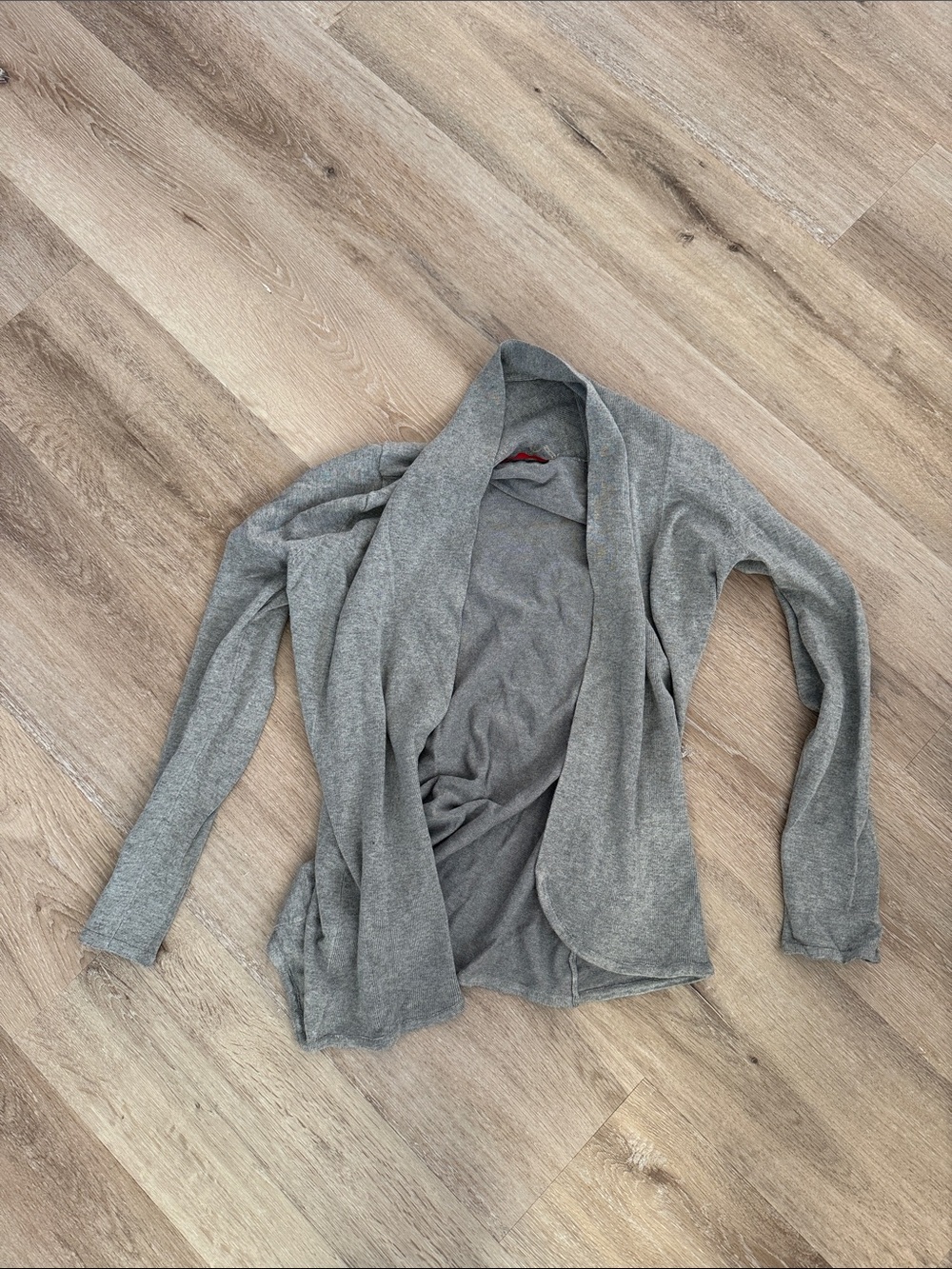 Red Gray Open-Front Women's Cardigan
